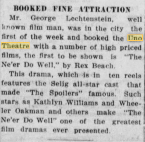 Uno Theatre - JULY 15 1916